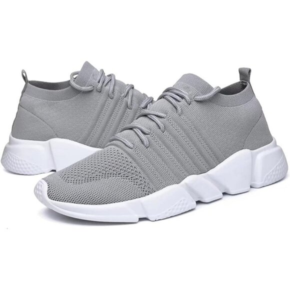 Men's Gray Knit Sole Breathable Lightweight Casual Walking Sneakers Shoes - Picture 3 of 5
